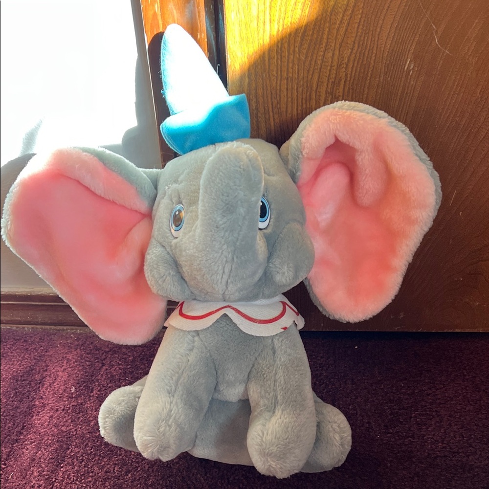 Disney Dumbo Gray Elephant Plush with Pink Ears and Blue Hat